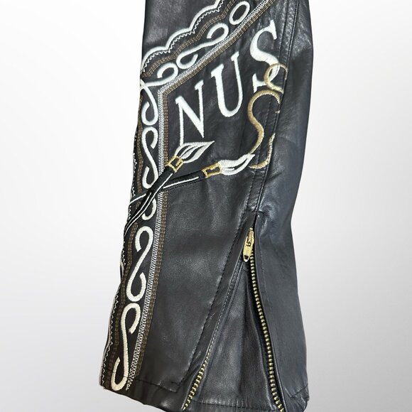 Vintage 90s Venus Art Embroidered Leather Motorcycle Jacket M/L - Picture 3 of 4